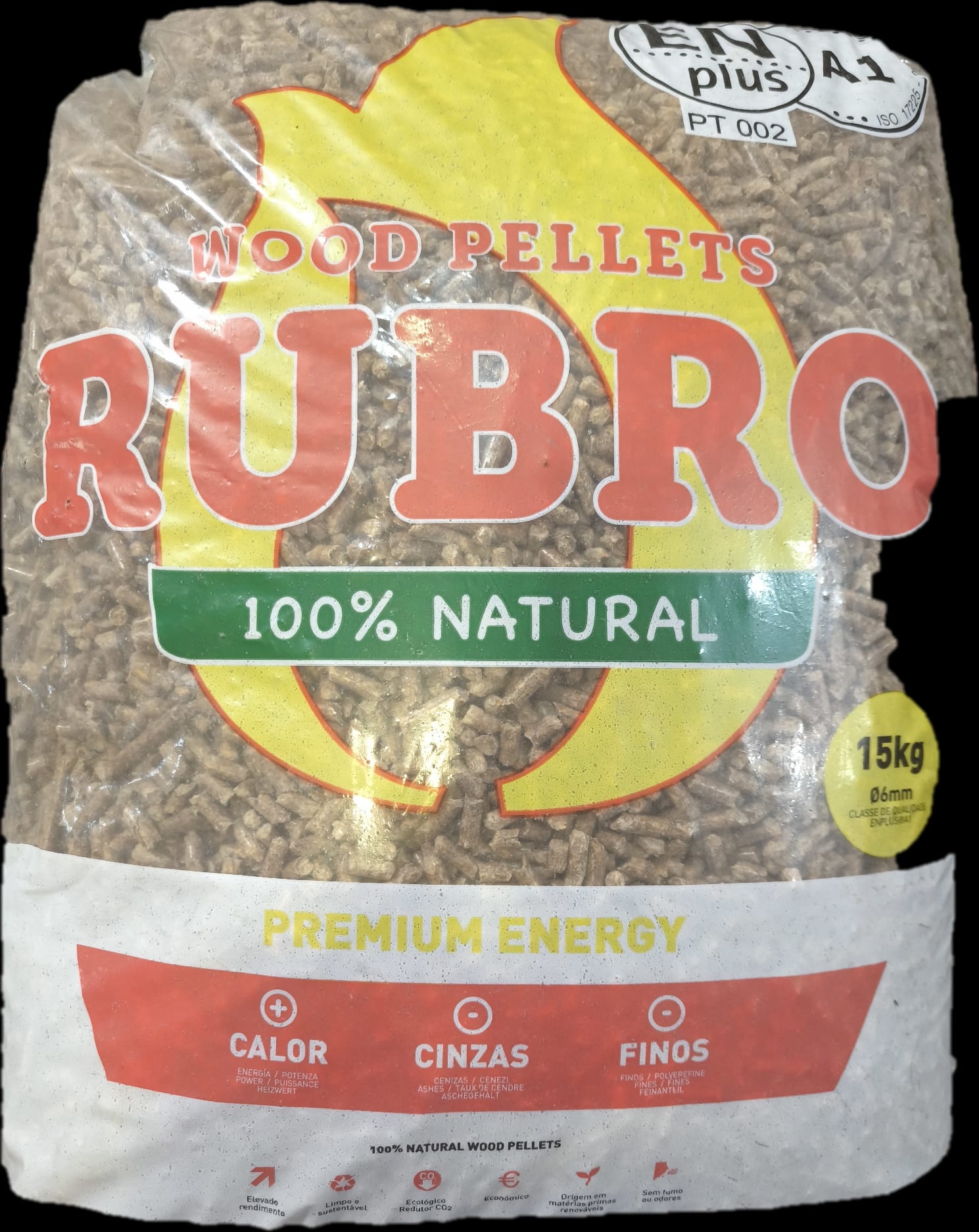 Pellets de madera Rubro 15 kg — ENplus A1, 100% natural